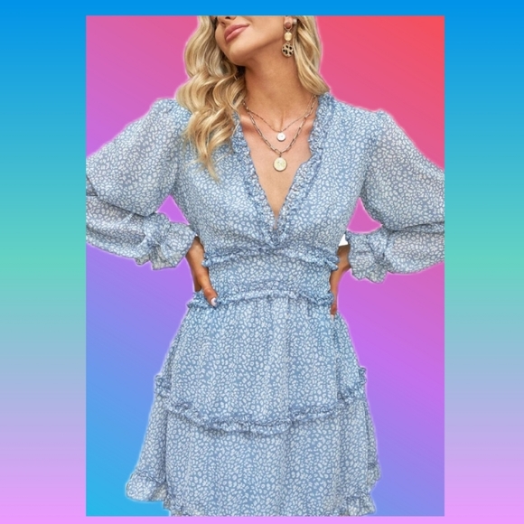 Ruffled Mini Dress with Plunging Neckline and Opened Back - Picture 3 of 8